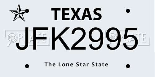 JFK2995 Texas License Plate