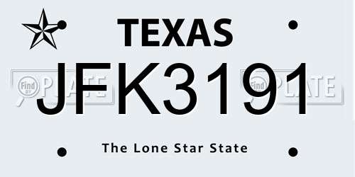 JFK3191 Texas License Plate