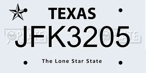 JFK3205 Texas License Plate