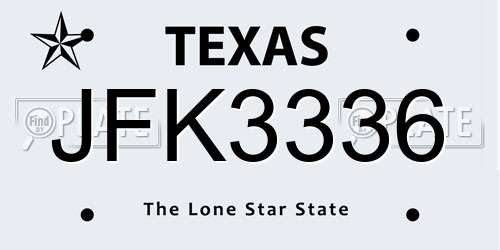 JFK3336 Texas License Plate