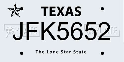 JFK5652 Texas License Plate