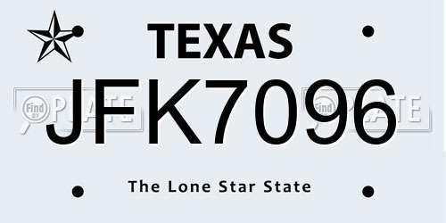 JFK7096 Texas License Plate