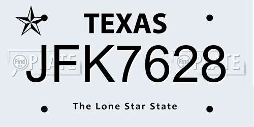 JFK7628 Texas License Plate
