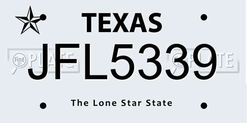 JFL5339 Texas License Plate