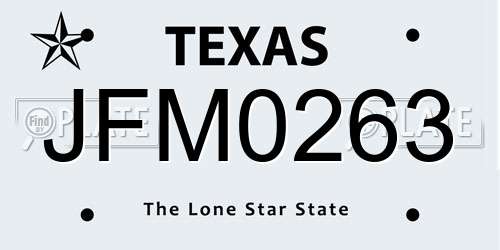 JFM0263 Texas License Plate