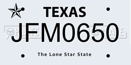 JFM0650 Texas License Plate