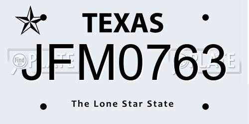 JFM0763 Texas License Plate