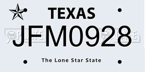 JFM0928 Texas License Plate