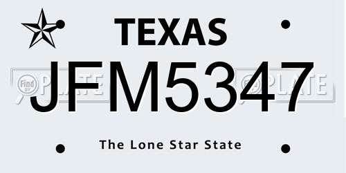 JFM5347 Texas License Plate