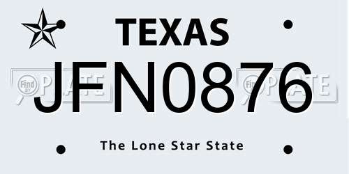 JFN0876 Texas License Plate