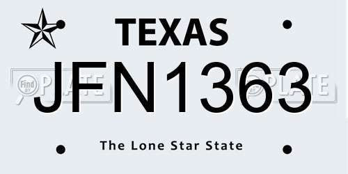 JFN1363 Texas License Plate