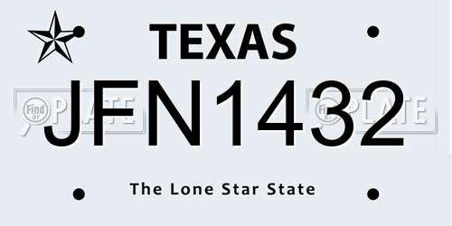 JFN1432 Texas License Plate