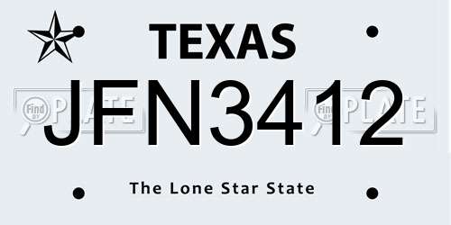 JFN3412 Texas License Plate