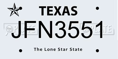 JFN3551 Texas License Plate