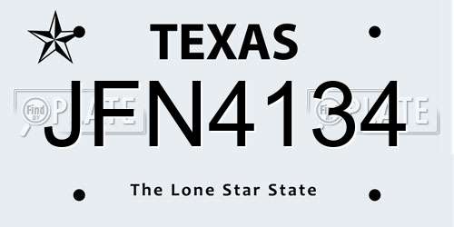JFN4134 Texas License Plate