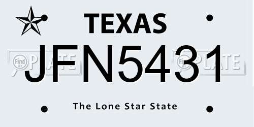 JFN5431 Texas License Plate
