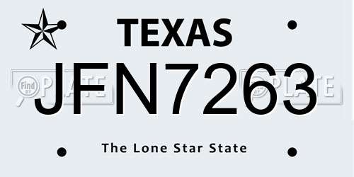 JFN7263 Texas License Plate
