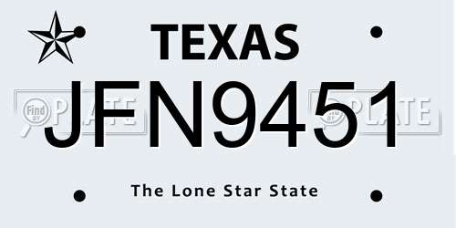 JFN9451 Texas License Plate