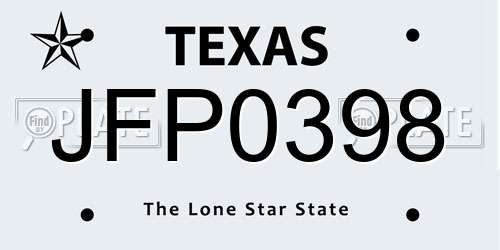 JFP0398 Texas License Plate