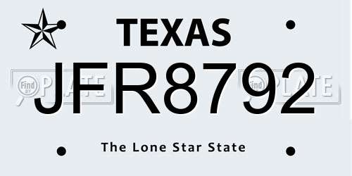 JFR8792 Texas License Plate