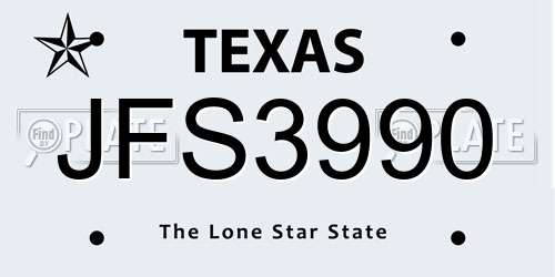 JFS3990 Texas License Plate