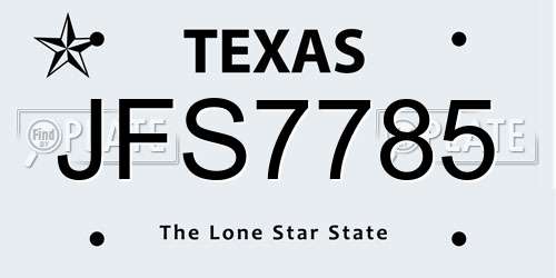 JFS7785 Texas License Plate
