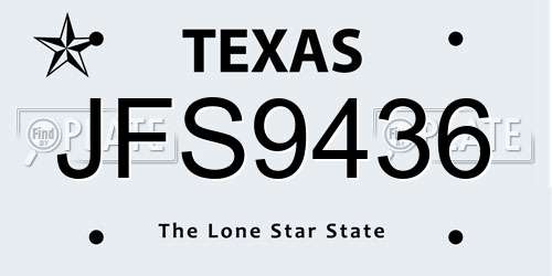 JFS9436 Texas License Plate