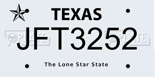JFT3252 Texas License Plate