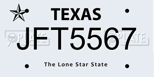 JFT5567 Texas License Plate