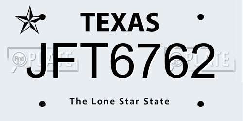 JFT6762 Texas License Plate