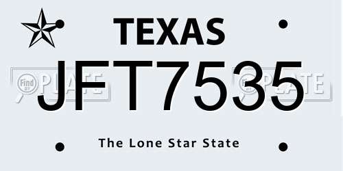 JFT7535 Texas License Plate