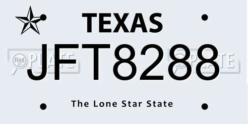 JFT8288 Texas License Plate