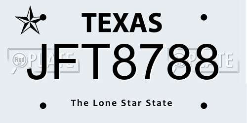 JFT8788 Texas License Plate