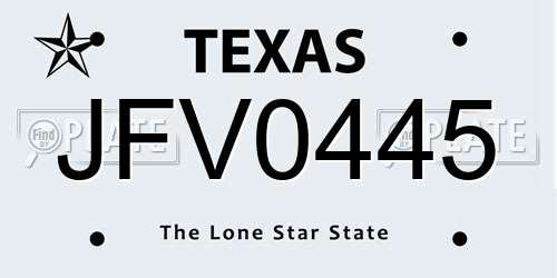 JFV0445 Texas License Plate