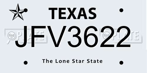 JFV3622 Texas License Plate