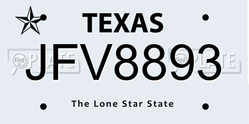 JFV8893 Texas License Plate