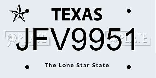 JFV9951 Texas License Plate