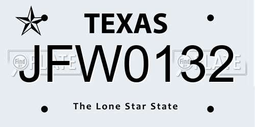 JFW0132 Texas License Plate