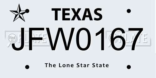 JFW0167 Texas License Plate