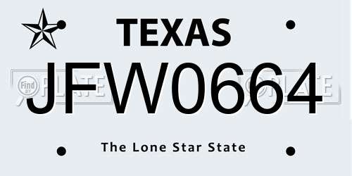 JFW0664 Texas License Plate