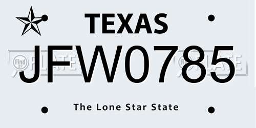 JFW0785 Texas License Plate