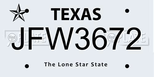 JFW3672 Texas License Plate