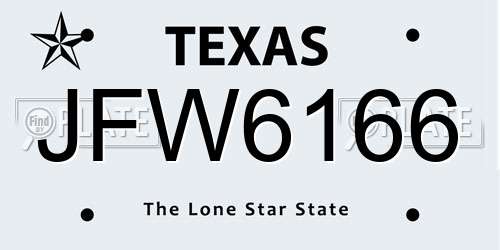 JFW6166 Texas License Plate