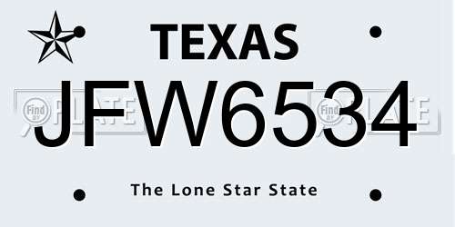 JFW6534 Texas License Plate