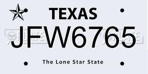 JFW6765 Texas License Plate