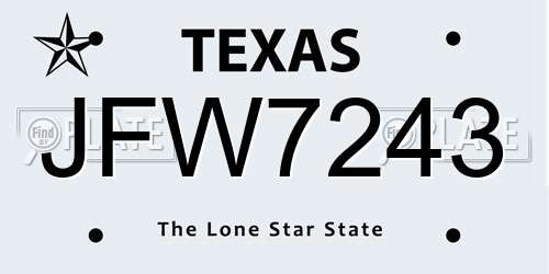 JFW7243 Texas License Plate