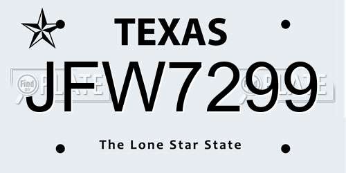JFW7299 Texas License Plate