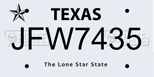 JFW7435 Texas License Plate