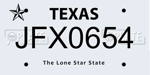 JFX0654 Texas License Plate