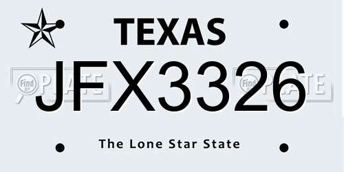 JFX3326 Texas License Plate